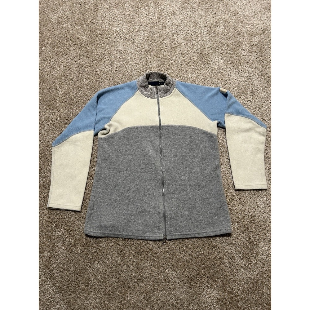 Vintage Conte Of Florence Full Zip Sweater Womens Large White Gray Blue Fleece